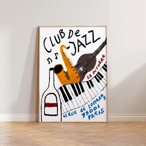 Retro Music Wall Art Mid Century Modern Wall Art Club De Jazz Print ...