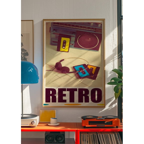 Retro Music Y2K Cassette Tapes Wall Art, Unframed Paper Poster 8x10in