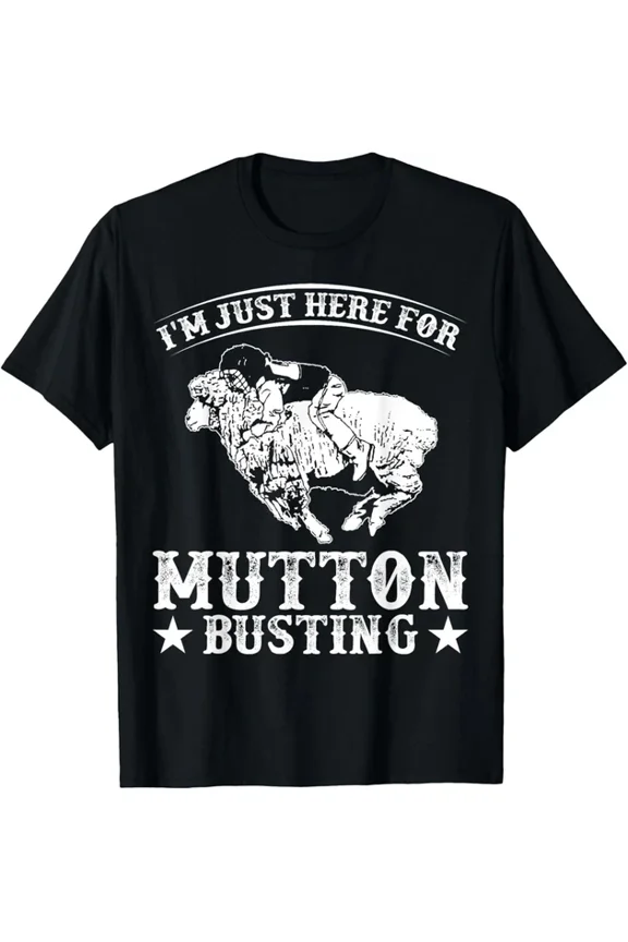 Retro Mutton Busting Rodeo Sheep Riding Graphic Tee Funny Western Style Apparel