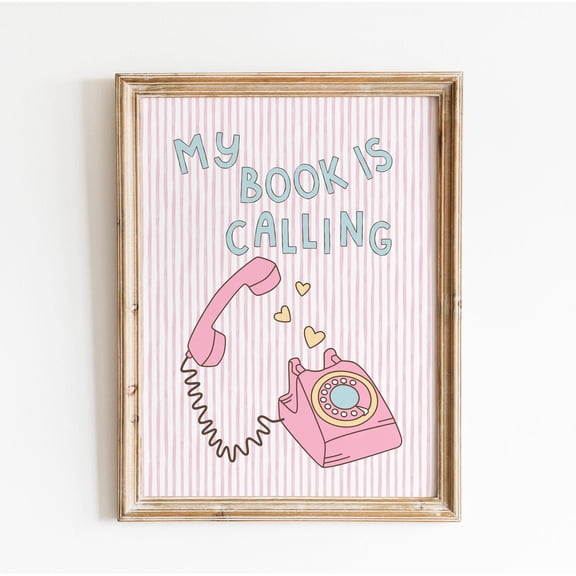 Retro My Book Is Calling Reading Nook Bookish Wall Art Readers, Stretched Canvas 8x10in