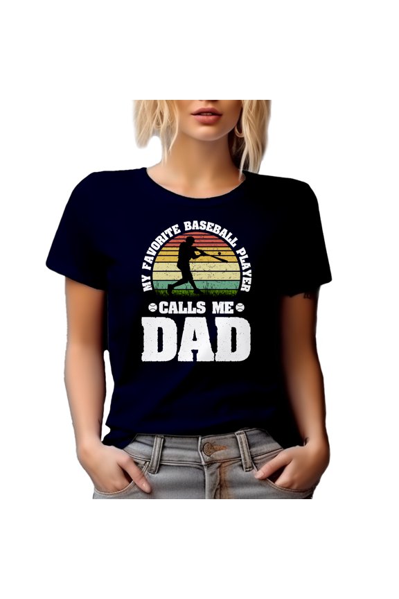 Retro My Favorite Baseball Player Calls Me Dad - Athlete's Father, Navy Blue T-Shirt, Large