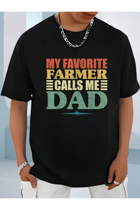 Retro My Favorite Farmer Calls Me Dad Men's T-Shirt Funny Vintage Father's Day Gift Graphic Tee