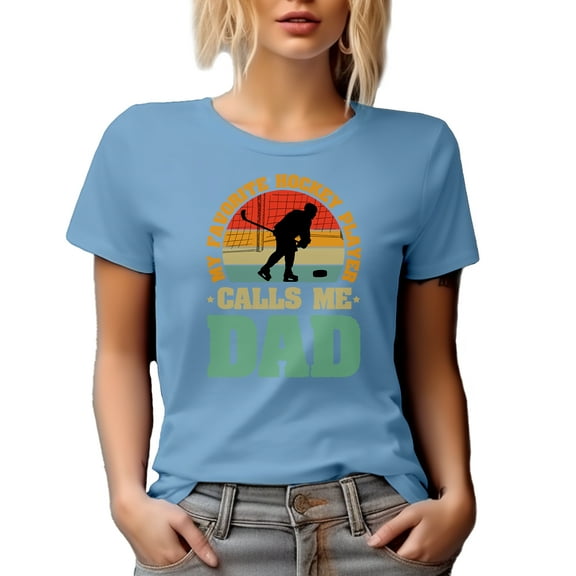 Retro My Favorite Hockey Player Calls Me Dad, Athlete's Father, Baby Blue T-Shirt, XL