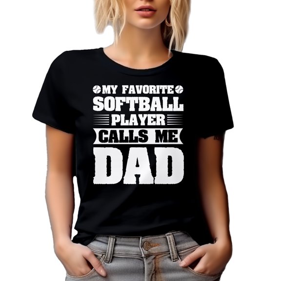 Retro My Favorite Softball Player Calls Me Dad - Athlete's Father Quote, Black T-Shirt, Large