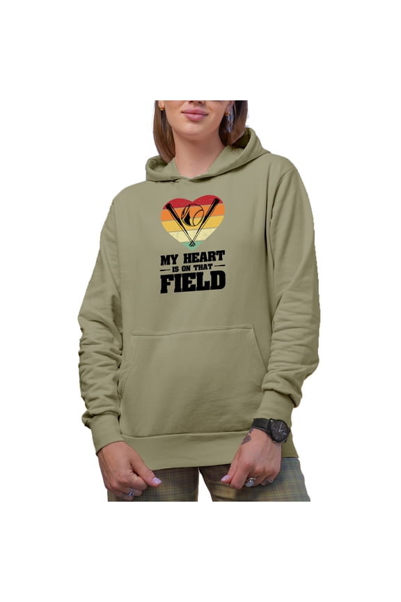 Retro My Heart Is on That Field, Baseball Coach or Player, Sand Hooded Sweatshirt or Hoodie, Small