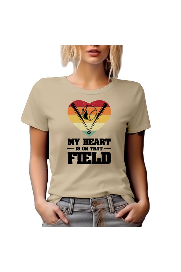 Retro My Heart Is on That Field, Baseball Coach or Player, Tan T-Shirt, Small