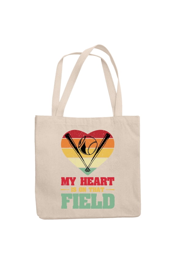 Retro My Heart Is on That Field, Baseball Player or Coach, 12oz Canvas Tote Bag