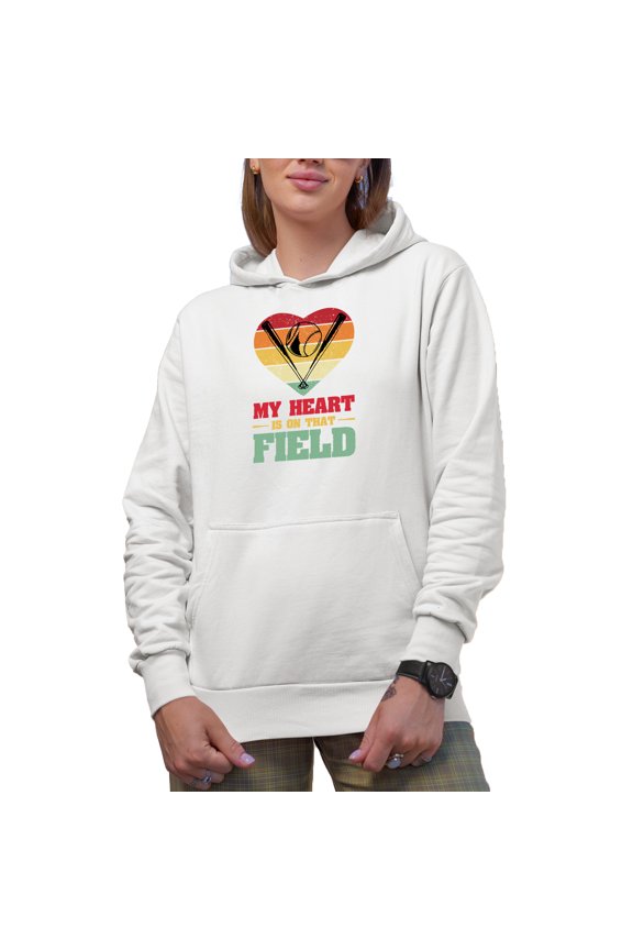 Retro My Heart Is on That Field, Baseball Player or Coach, White Hooded Sweatshirt or Hoodie, XL