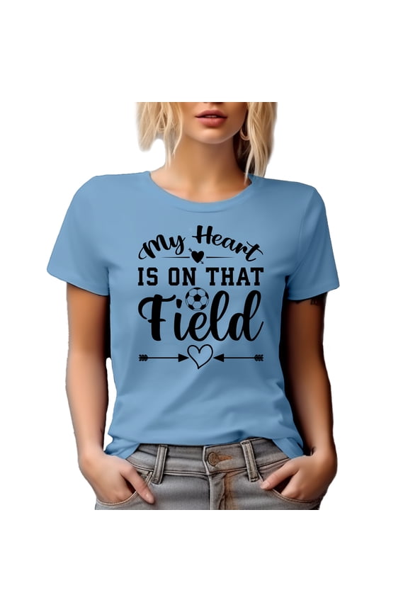 Retro My Heart Is on That Field, Soccer Coach or Player, Baby Blue T-Shirt, XL