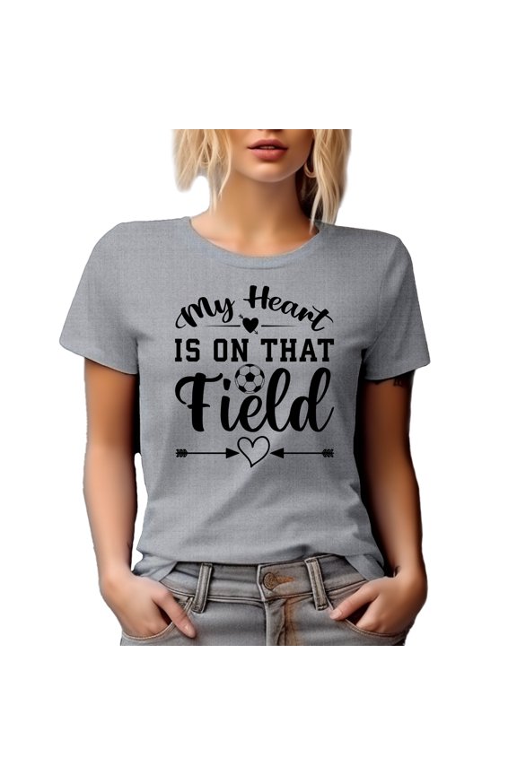 Retro My Heart Is on That Field, Soccer Coach or Player, Heather Grey T-Shirt, Small