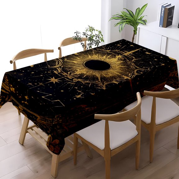 Retro Mystic Astrology Tarot Style Print Tablecloth, Kitchen Dining Holiday Gathering Home Decor, Boho Mystical Rectangular Table Cover, Thanksgiving Christmas Gift