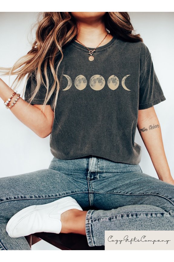 Retro Mystic Moon Phase Celestial Boho Graphic Shirt Comfort Colors Unisex Cotton T-Shirt, Size S-3XL