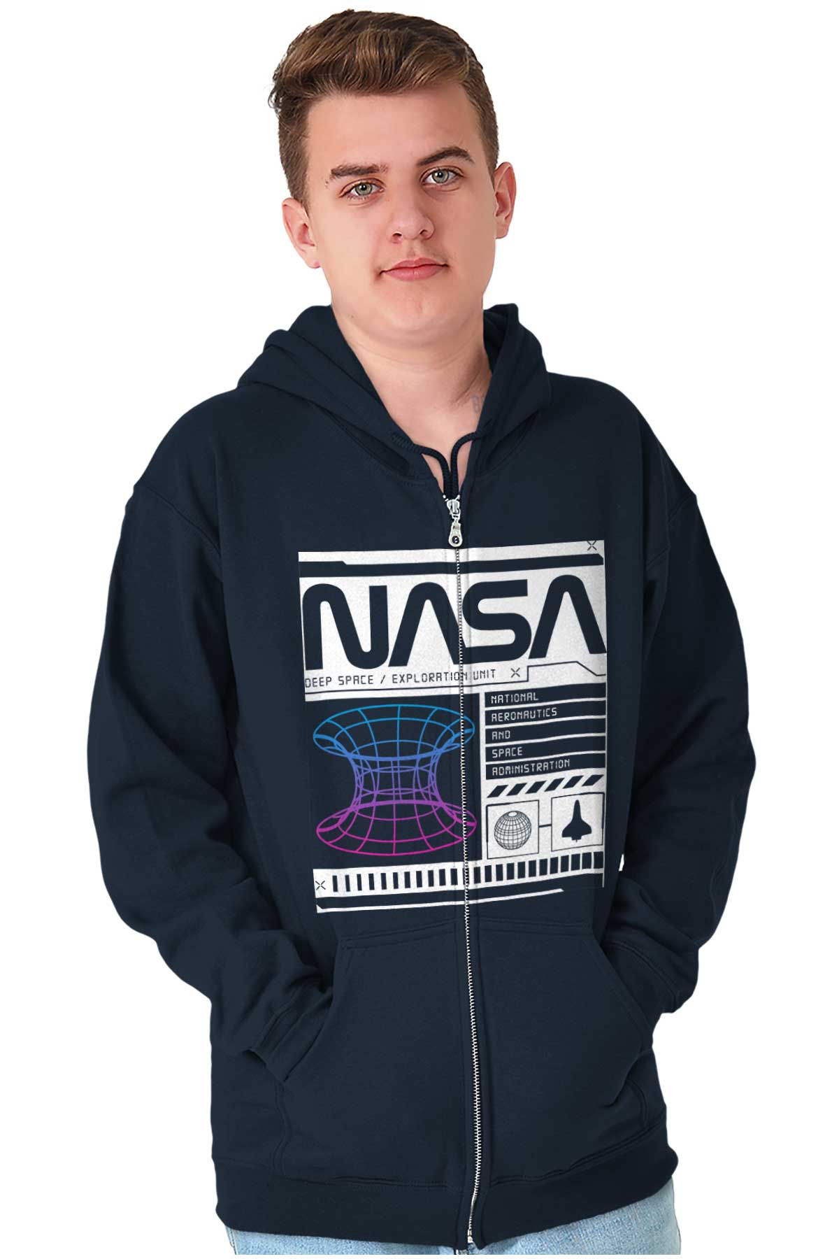 Retro NASA Deep Space Exploration Zip Up Hoodie Men's Women's Brisco ...