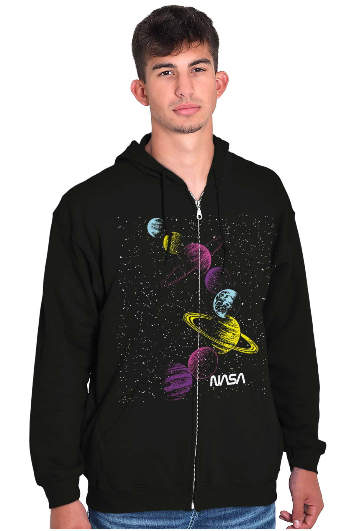 Retro NASA Space Milky Way Planets Unisex Plus Size Zip Hoodie Brisco ...