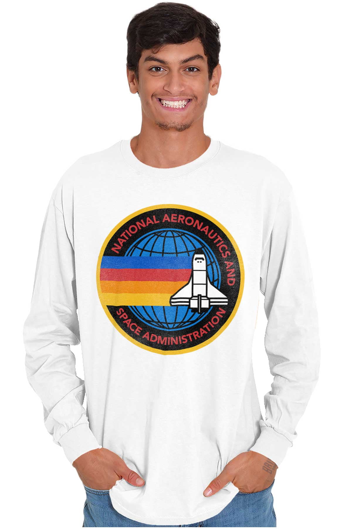 Retro NASA Space Shuttle Rainbow Long Sleeve TShirt Men Women Brisco ...