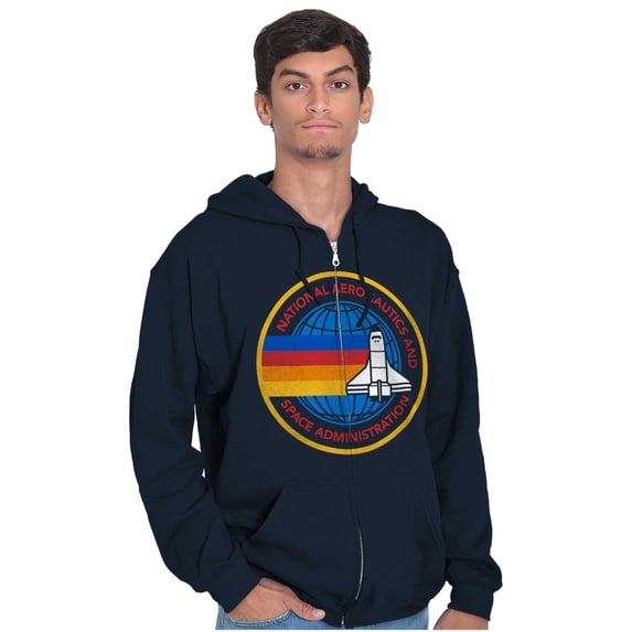 Retro NASA Space Shuttle Rainbow Unisex Plus Size Zip Hoodie Brisco Brands 2X