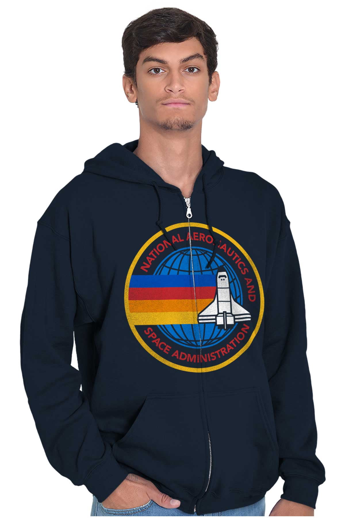 Retro NASA Space Shuttle Rainbow Zip Up Hoodie Men's Women's Brisco ...