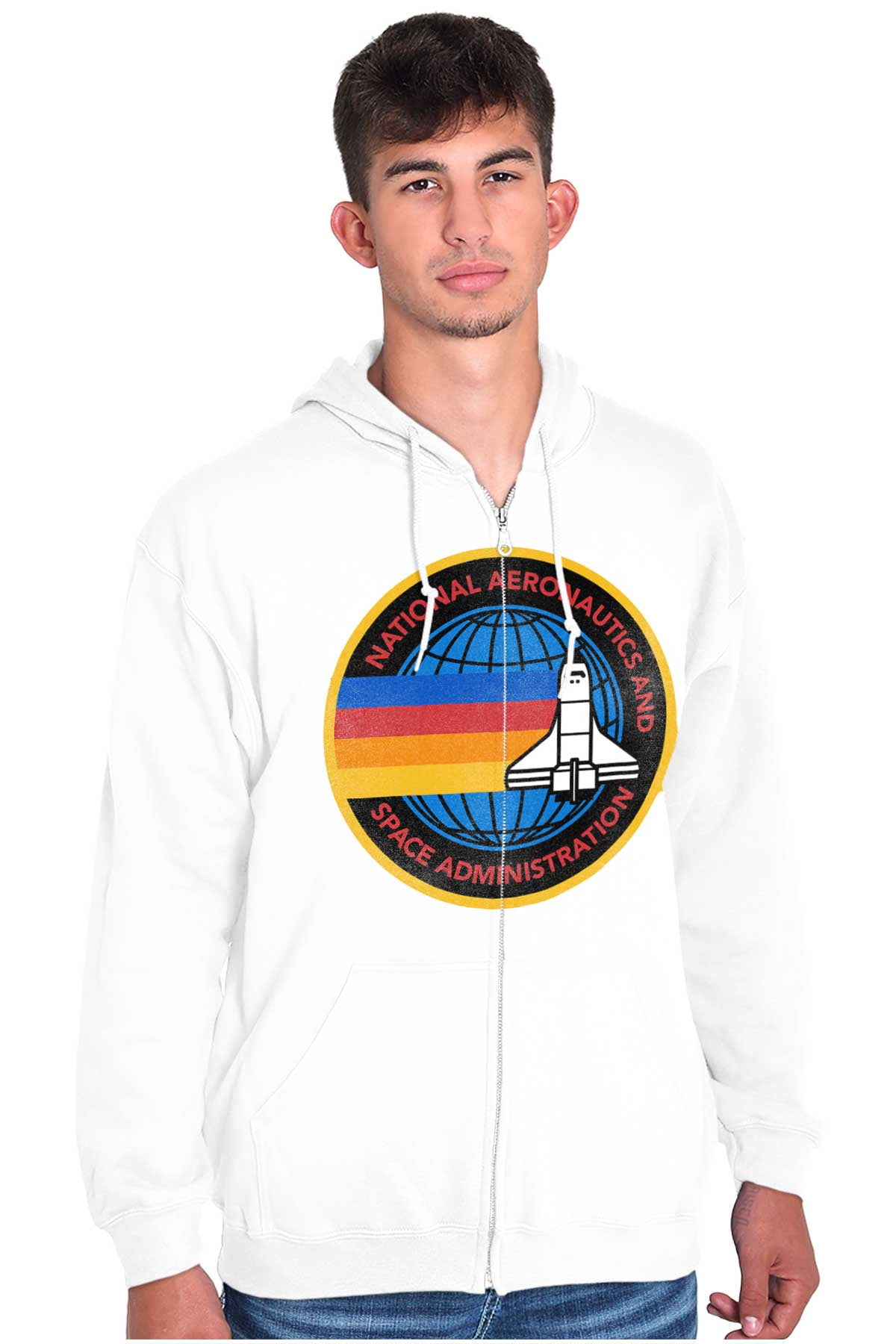 Retro NASA Space Shuttle Rainbow Zip Up Hoodie Men's Women's Brisco ...