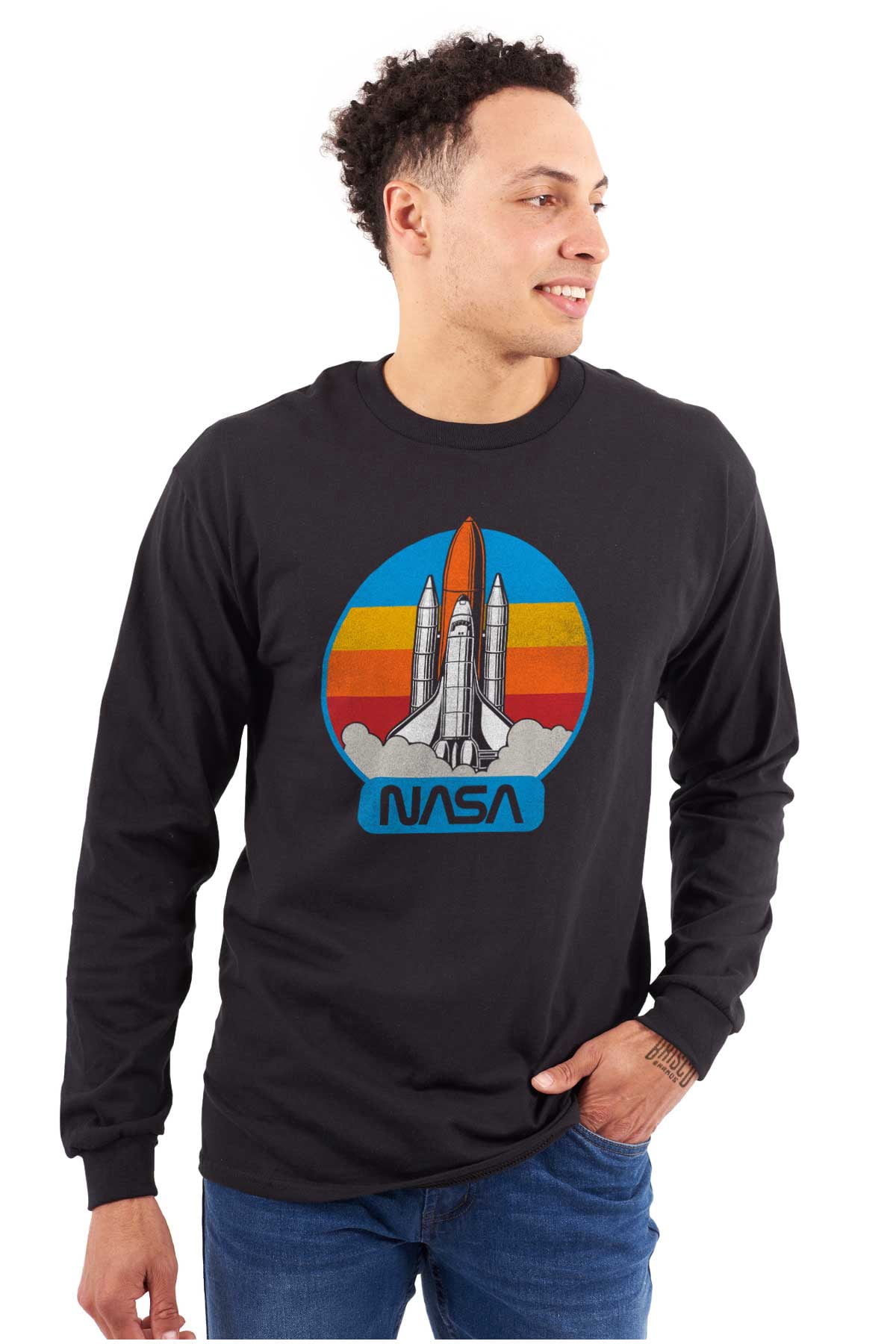 Retro NASA Worm Logo Rocket Launch Long Sleeve TShirt Men Women Brisco ...