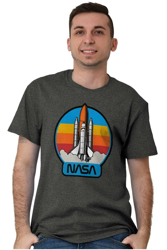 Retro NASA Worm Logo Rocket Launch Men's Graphic T Shirt Tees Brisco Brands L