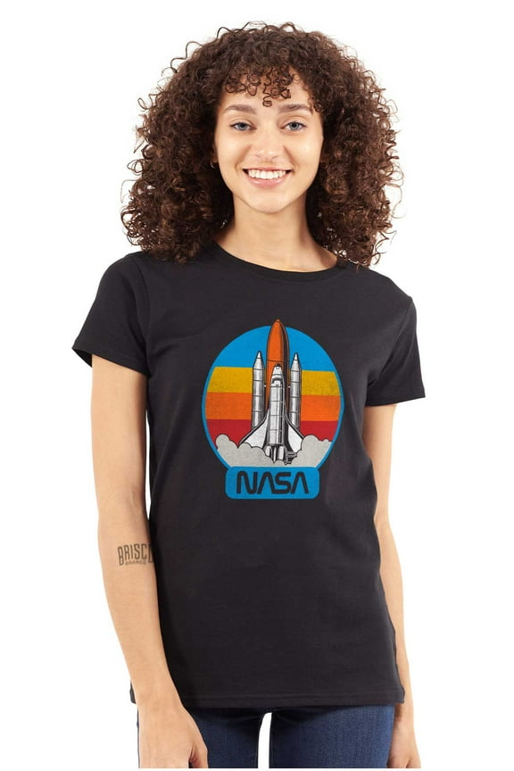 Retro NASA Worm Logo Rocket Launch Women's T Shirt Ladies Tee Brisco Brands S