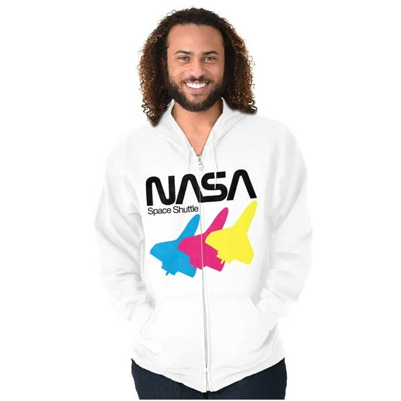 Retro NASA Worm Logo Space Shuttle Unisex Plus Size Zip Hoodie Brisco Brands 4X