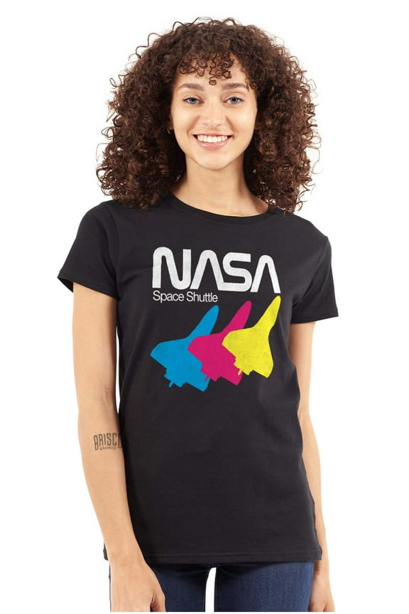 Retro NASA Worm Logo Space Shuttle Women's T Shirt Ladies Tee Brisco Brands S