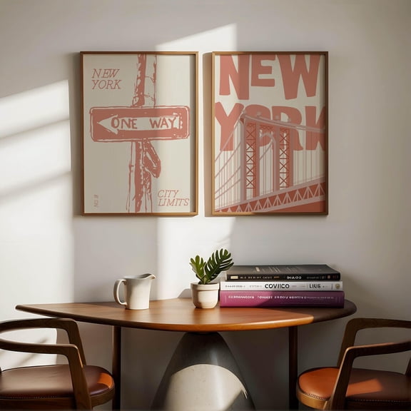 Retro NYC Print Set Poster Terracotta Mid Century Modern City Poster Set 2