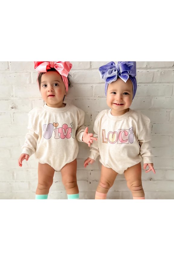 Retro Name Baby Bubble Romper Personalized bubble romper spring romper birthday romper for