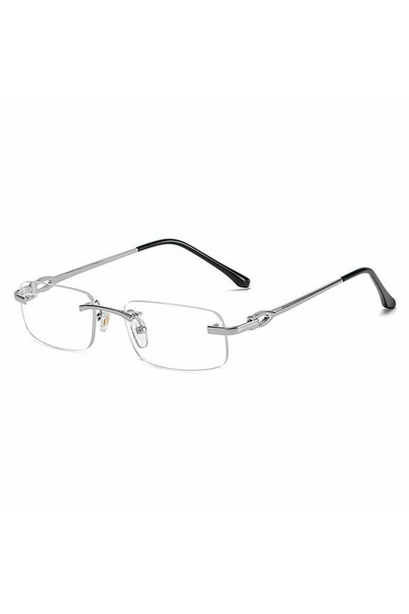 Retro Narrow Clear Lens Rectangular Silver Wire Frame Metal Designer Vintage Style Frameless Unisex Square Rimless Mens Women Clear Tint Rectangle Hip Hop Eye Glasses