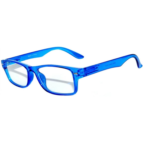 Retro Narrow Rectangular Glasses - Blue Frame / Clear Lens