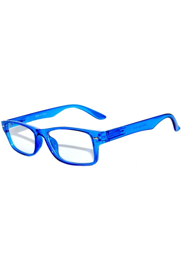 Retro Narrow Rectangular Glasses - Blue Frame / Clear Lens