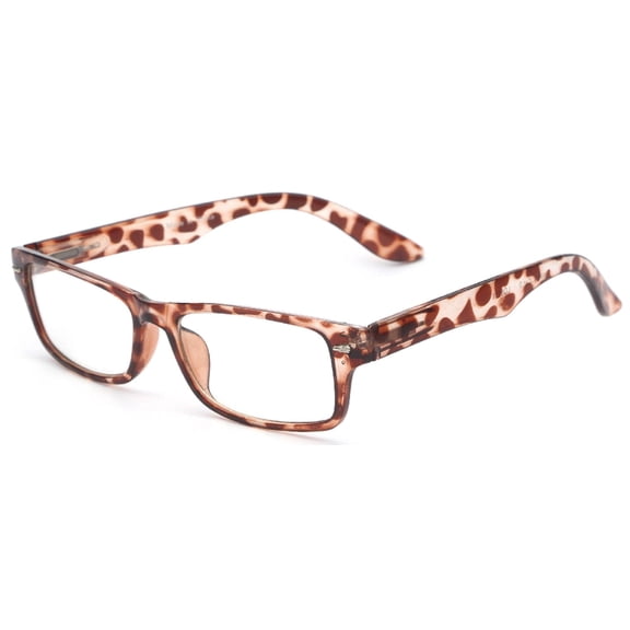 Retro Narrow Rectangular Glasses - Leopard Brown Frame / Clear Lens