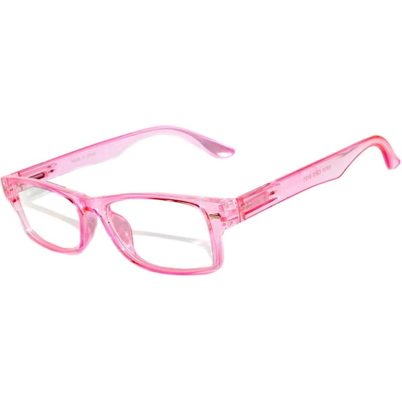 Retro Narrow Rectangular Glasses - Pink / Clear Lens