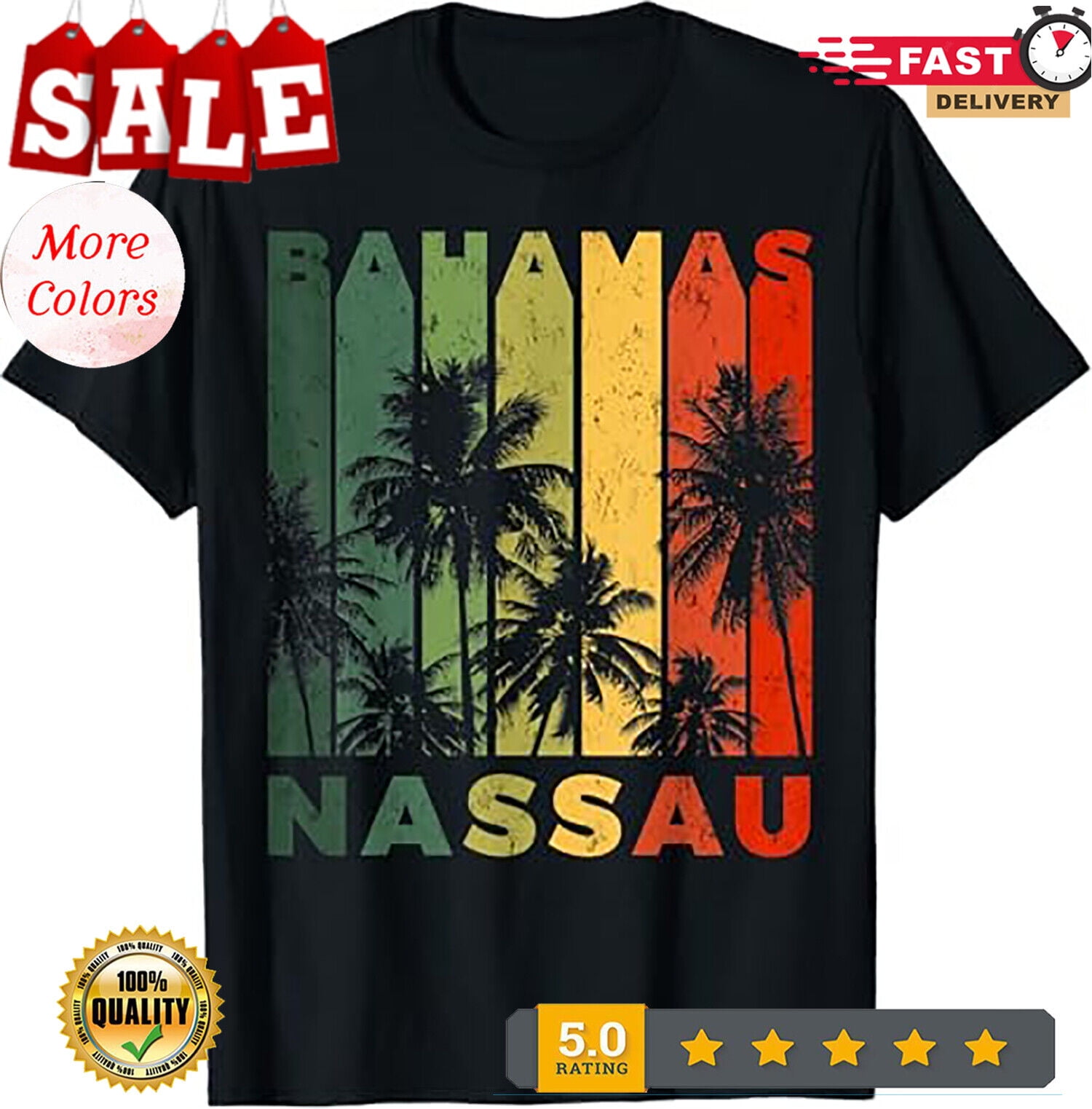 Retro Nassau Bahamas Beach Fan Palm Tree Cool SHIRT