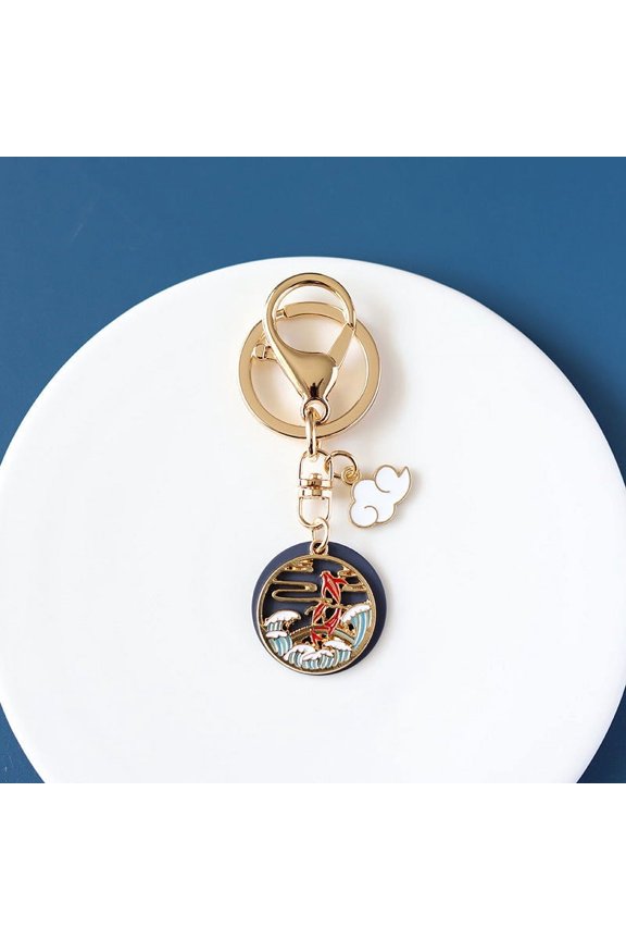 Retro Keychain Pendant with Koi Dragon Phoenix and Fairy Deer Designs Fashionable Alloy Keyring for Handbags Backpacks