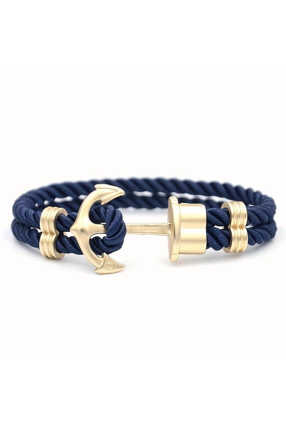 Retro Nautical Anchor Bracelet - Adjustable Hand-woven Nylon Strap, Retro Street Fashion Accessories for Men and Women, Nautical Jewelry,-Deep Blue Golden Buckle