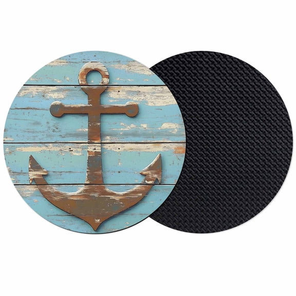 Retro Nautical Coasters for Drinks,Absorbent Non Slip Rubber Drink Coasters Set of 2 for Cup,Table,Bar,Home Decor, Anchor Wood Texture Brown Turquoise