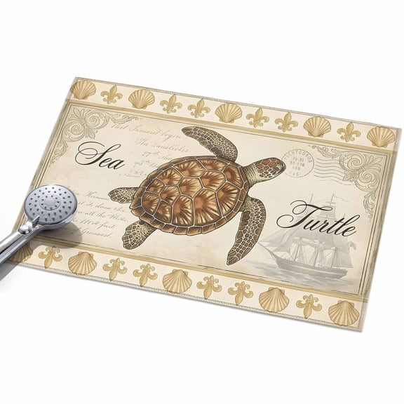Retro Nautical Washable Area Rug 2 x 3 ft Ocean Beige Brown Sea Turtle Seashell Ship, Soft Non Slip Rugs Stain Repellent Indoor Felt Carpet for Living Dining Room Bedroom Home Office