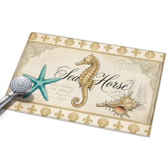 Retro Nautical Washable Area Rug 2 x 3 ft Ocean Beige Seahorse Conch Seashell Ship, Soft Non Slip Rugs Stain Repellent Indoor Felt Carpet for Living Dining Room Bedroom Home Office