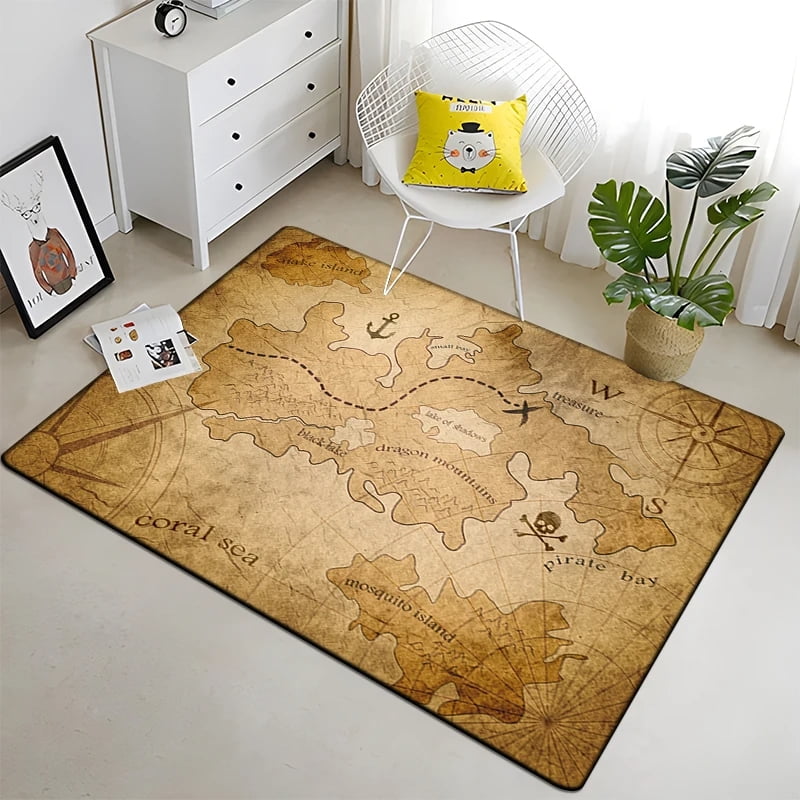 Retro Navigation Map Pattern Carpet Modern House Living Room Rugs Non ...