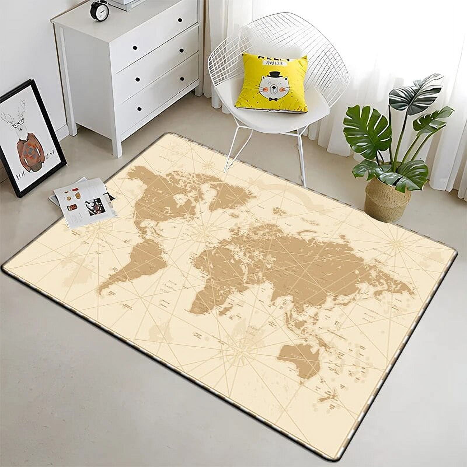 Retro Navigation Map Pattern Carpet Modern House Living Room Rugs Non