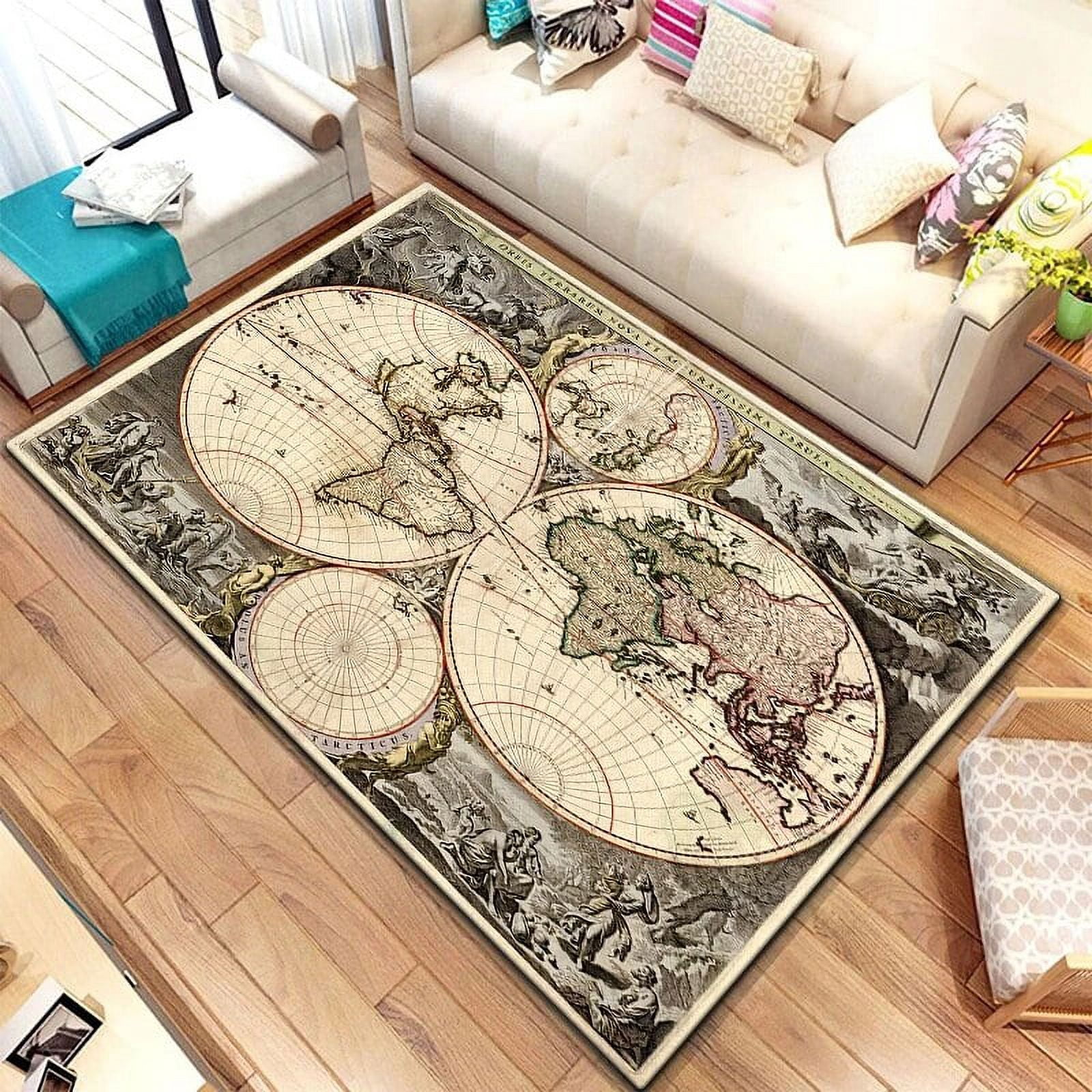 Retro Navigation Map Pattern Decorative Square Rug Modern House Living ...