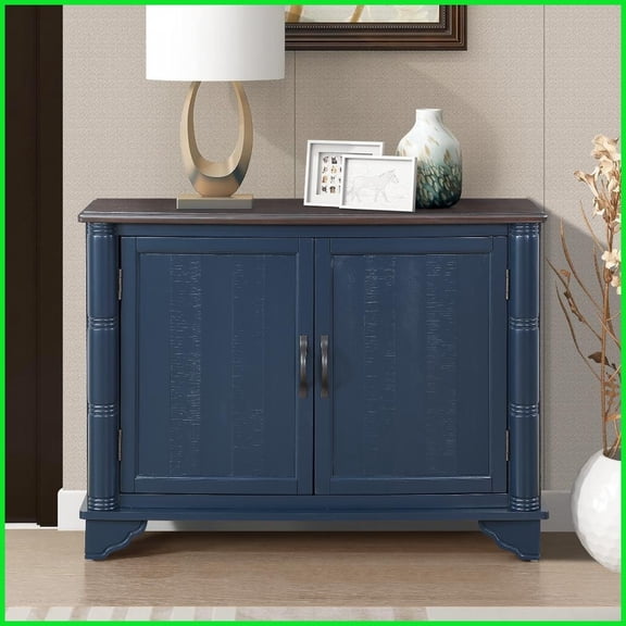 Retro Navy Blue & Brown Coffee Table with Adjustable Shelf, Space-Saving Storage & Easy-Clean Surface