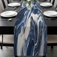 thumbnail image 1 of Retro Navy Blue White Table Runner 70 Inches Long, Marble Abstract Art Kitchen Coffee Dining Table Decoration for Home Party Birthday Wedding Home Decor 13x70 Inches, 1 of 8
