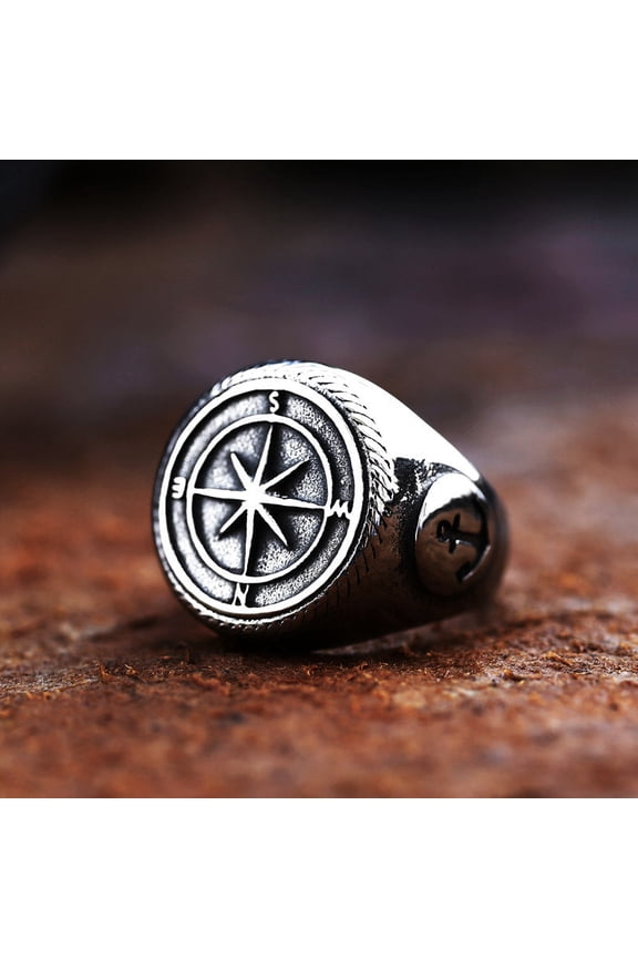 Retro Navy Knight Stainless Steel Ring For Men Geometric Pattern Vintage Style Jewelry US Size 8 9 10 11 12 13