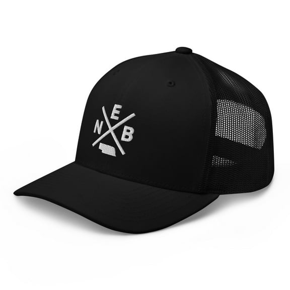 Retro Nebraska Trucker Hat Mesh NEB Cross Trucker Cap (Black)