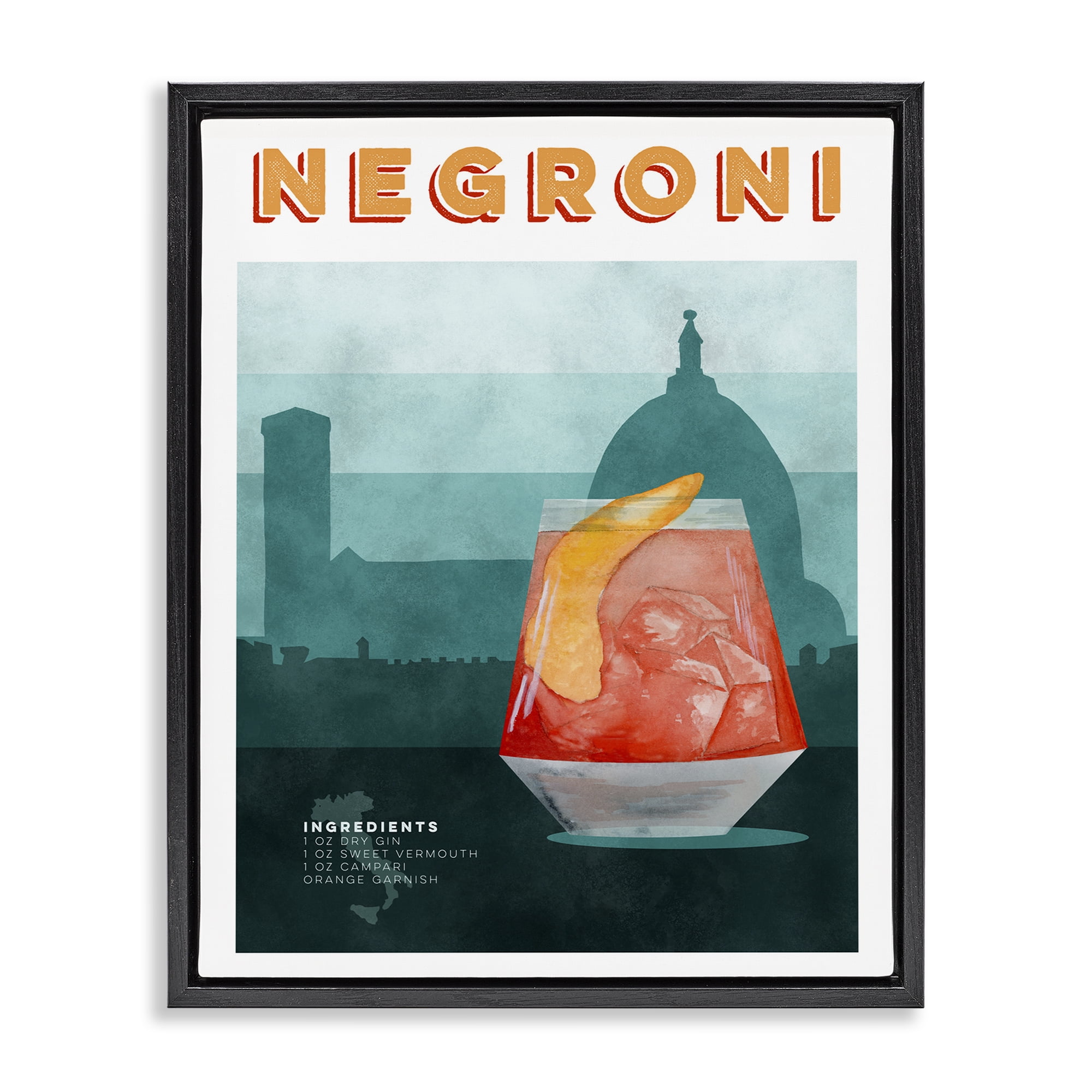 Retro Negroni & Architecture Black Framed Floater Canvas Wall Art, design by Brett Blumenthal
