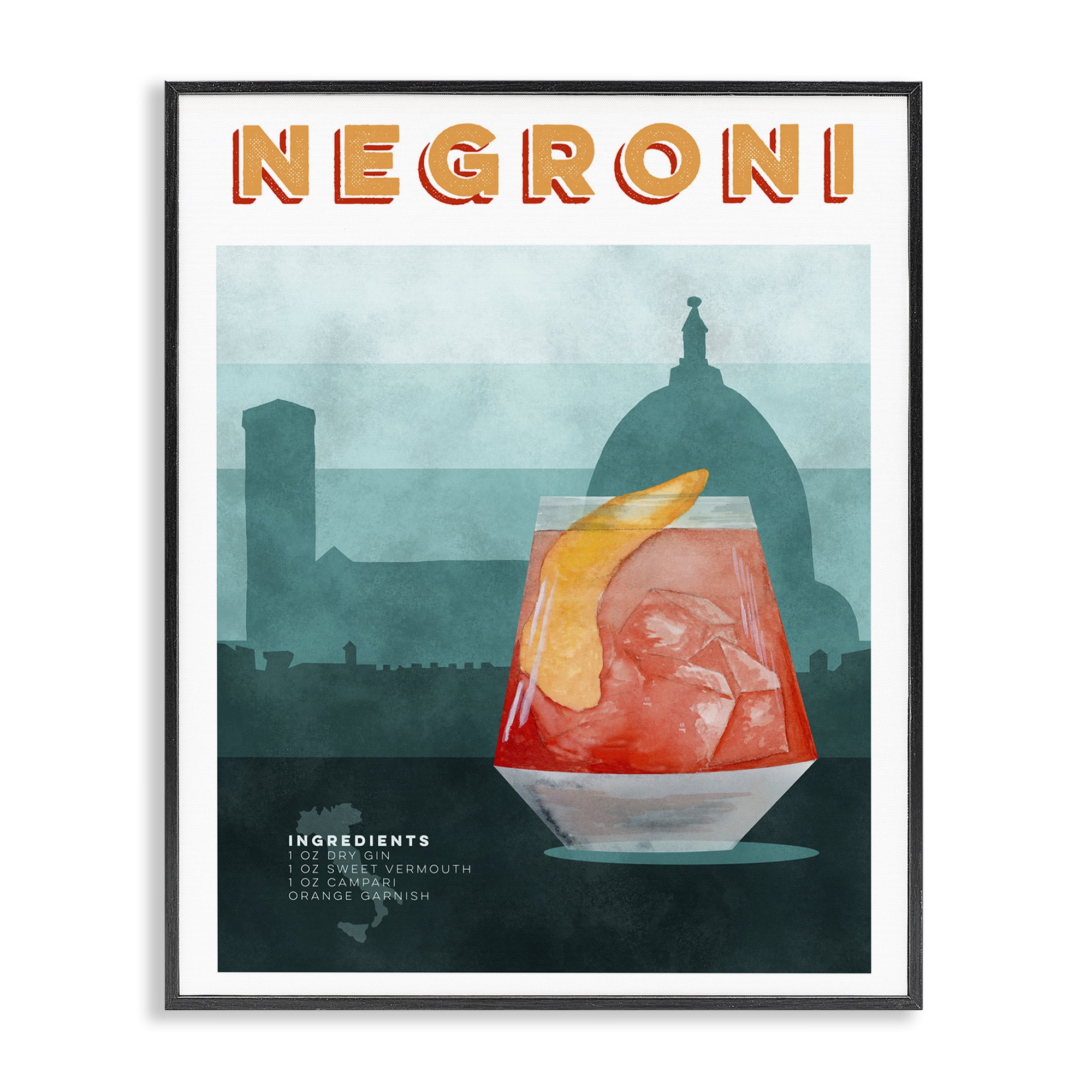 Retro Negroni & Architecture Black Framed Giclee Art, design by Brett Blumenthal