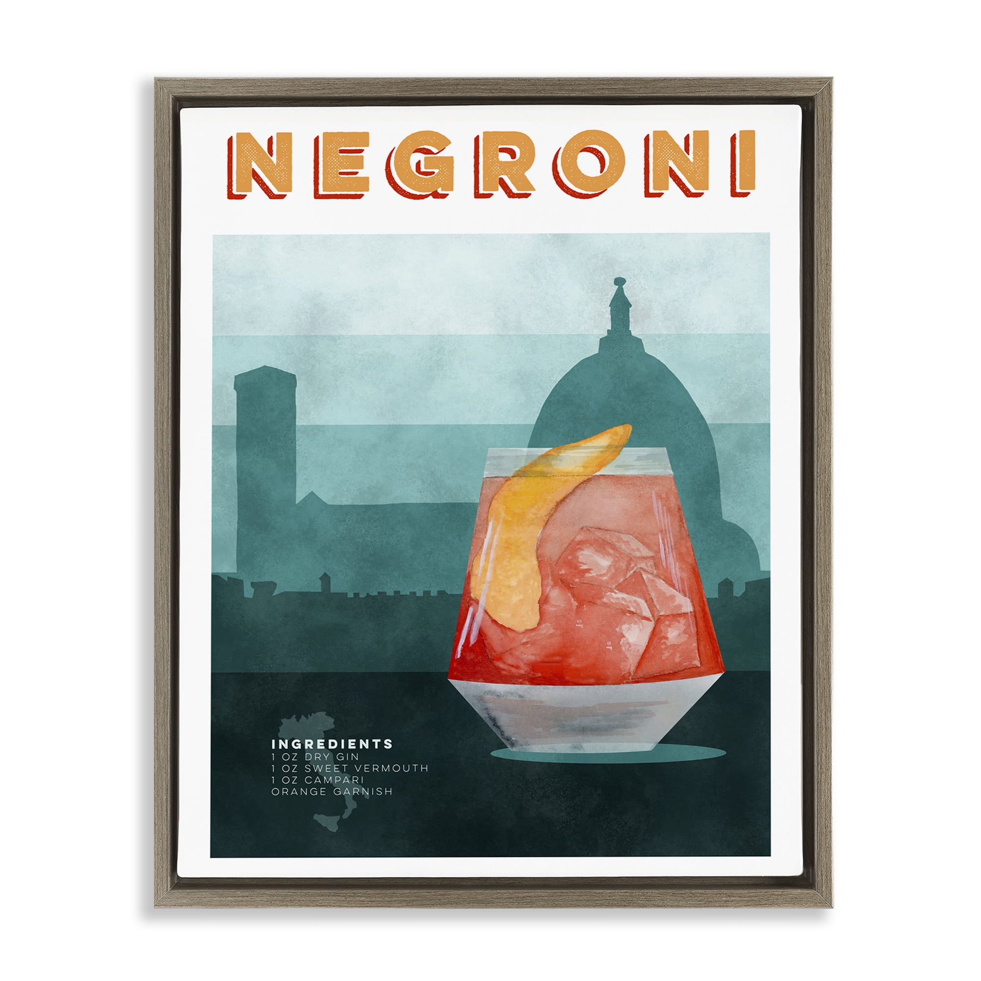 Retro Negroni & Architecture Brown Framed Floater Canvas Wall Art, design by Brett Blumenthal